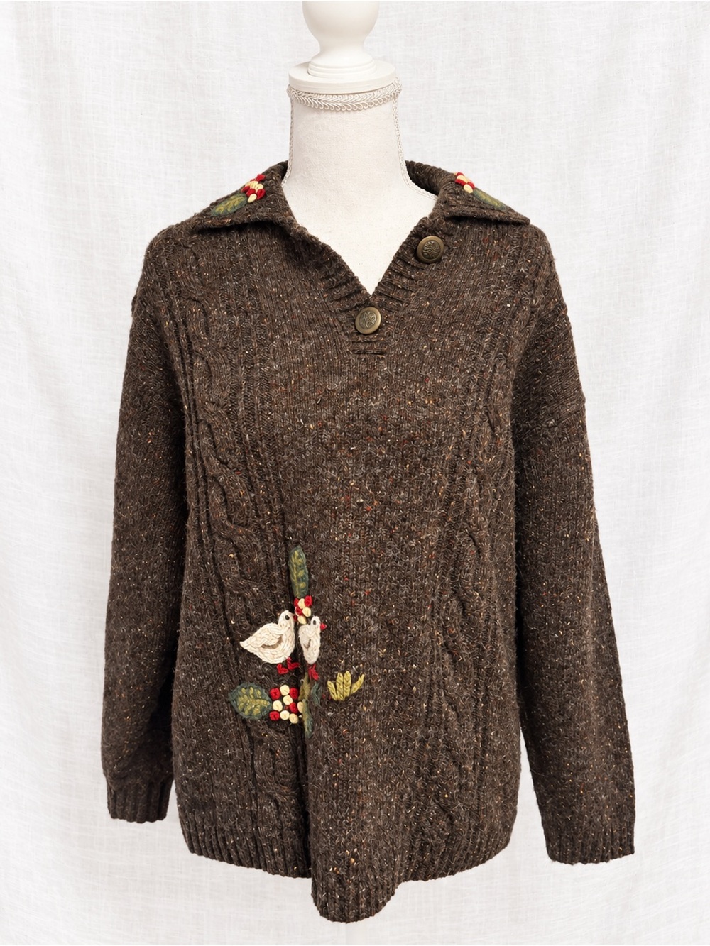 Vintage Caribbean Pacific Brown Speckled Knit Cardigan Sweater